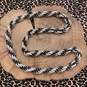 1980s STERLING SILVER Large Openwork Rope Statement Necklace 27.25" 132 Grams